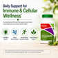 Supplement bottle labeled 'Pinnaclife ImmuneHealth' with green leaves on a light background