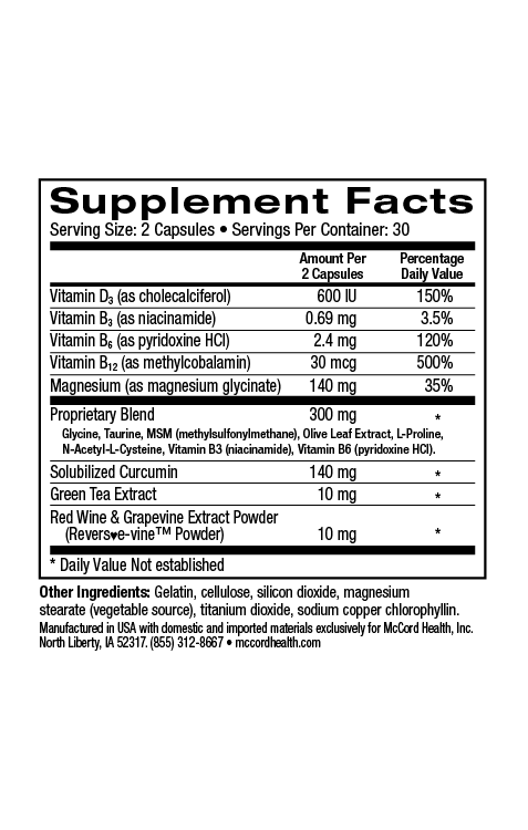 CalmMind current Supplement Facts with 140 mg magnesium, 140 mg curcumin and 300 mg proprietary blend