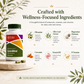 Supplement bottle with wellness-focused ingredients on a white background