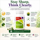 Brain health supplement bottle with ingredients and benefits listed on a white background
