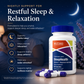 Sleep health supplement bottle with capsules on a night scene background