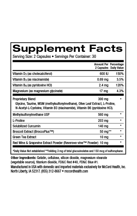 JointHealth current Supplement Facts with 560 mg MSM, 203 mg L-Proline and 140 mg curcumin