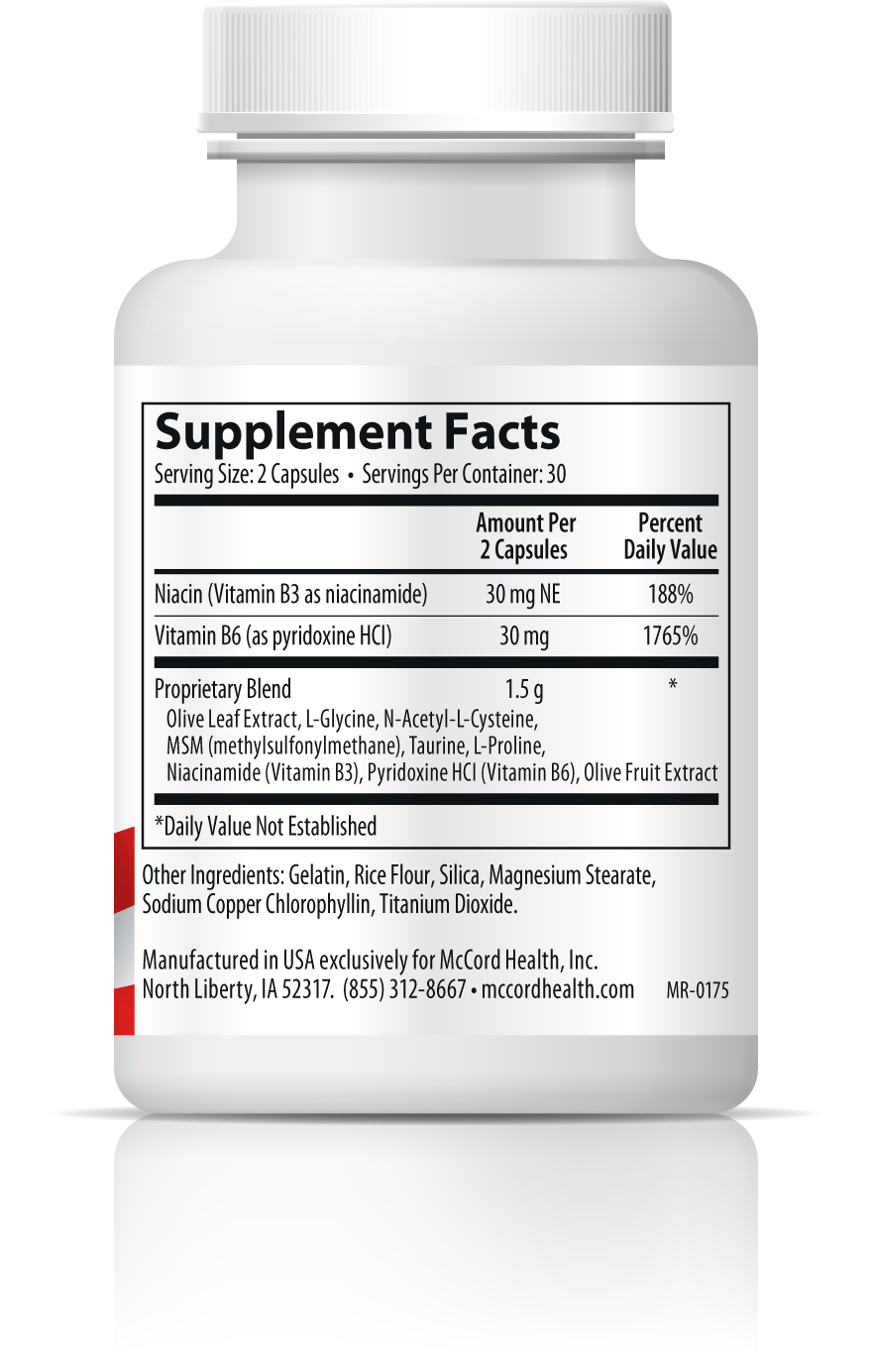 ImmuneHealth Supplement Facts showing 2 capsule serving and 1.5 g proprietary blend
