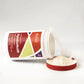 White canister spilling powder into lid